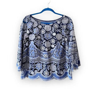 HD in Paris Anthropologie Blue Lace Blouse with Tank Size 4 Dark Ocean Dress Top